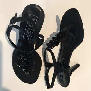 NWOT Saks Fifth Avenue Black Beaded Leather Sandals. Size 5M